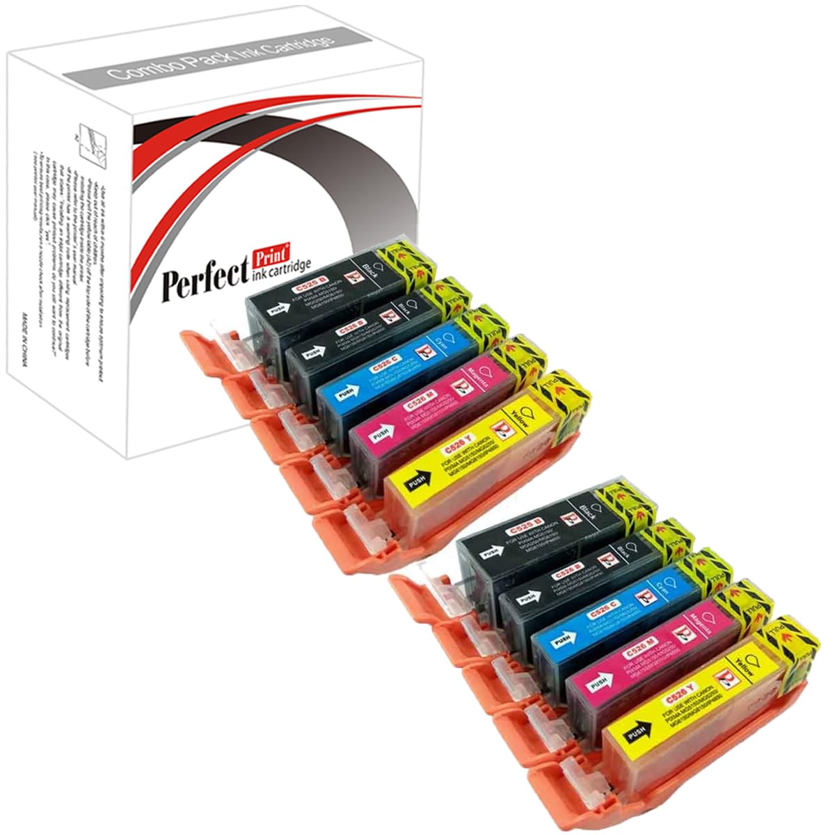 PerfectPrint Compatible Ink Cartridge Replacement for Canon PIXMA MG-5250 6250 5350 6150 5200 IX6550 5150 6100 8150 8250 MX895 IP-4850 4950 PGI-525 CLI-526 (Black/Cyan/Magenta/Yellow, 10-pack)