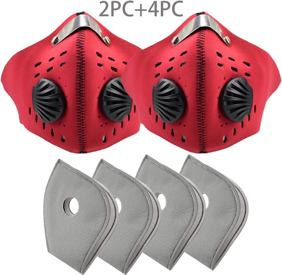2PCS Half Face Mask with 4PCS Carbon Filter, PM2.5 Neoprene Unisex Facemask-Anti Dust Pollution Pollen Allergy, Washable Windproof Breathing Mouth Cover for Bicycle, Cycling,Sports, Motorcycling