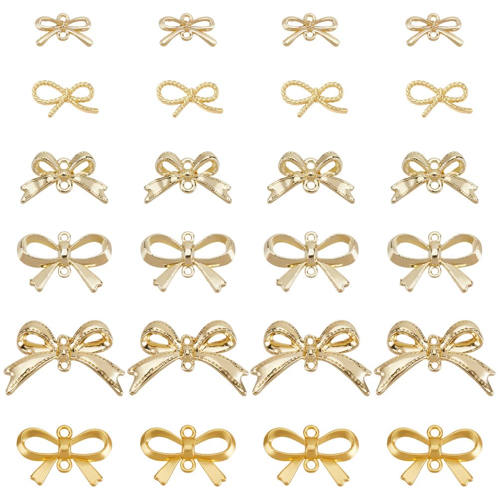 SUNNYCLUE 1 Box 60Pcs Gold Bow Connector Charm Bowknot Charms Metal Alloy Small Cute Hollow Double Loops Links Bows Charm Bulk for jewellery Making Charms Earrings Necklace Bracelets Diy Crafts Suppli