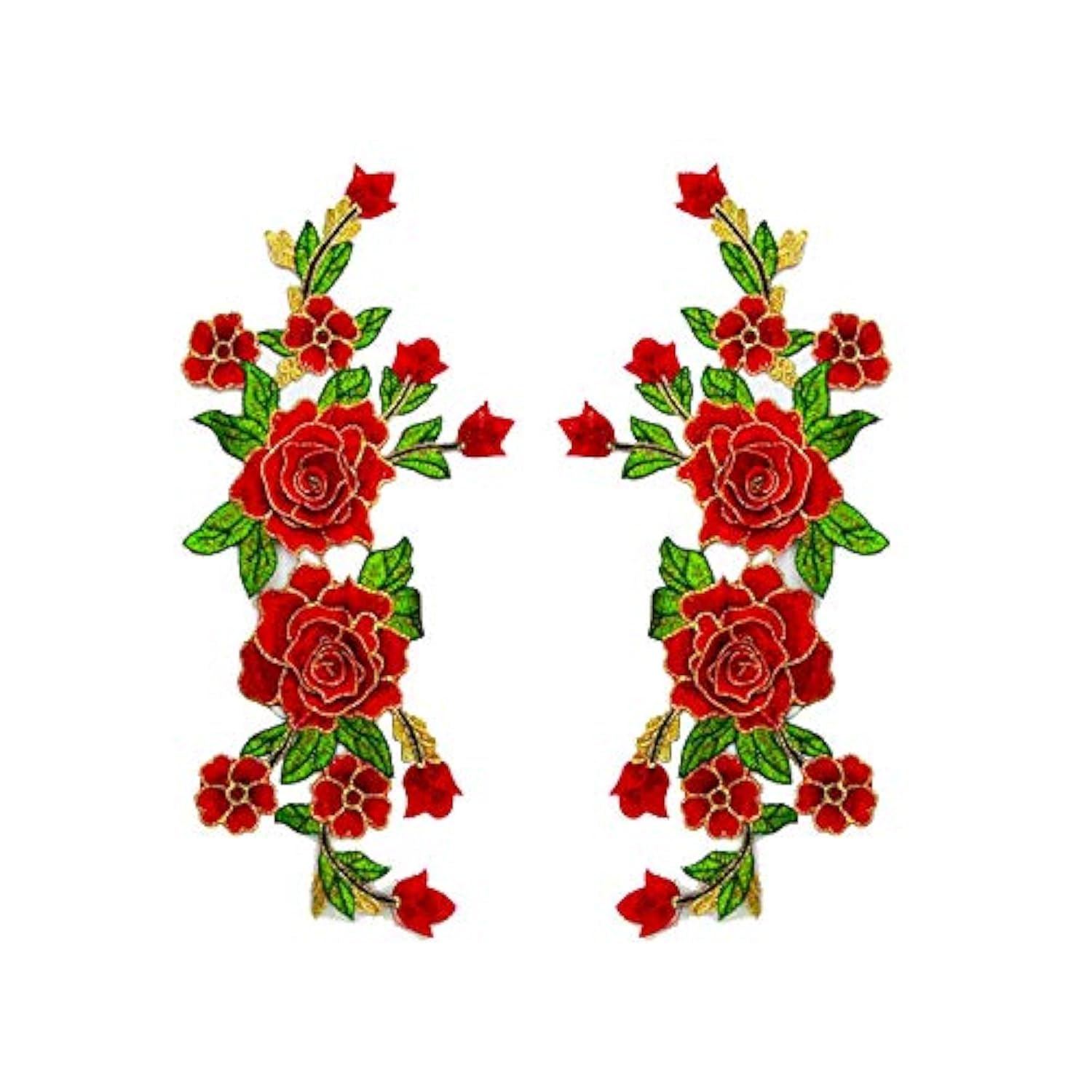 CENPEK 2Pcs Embroidery Cloth Stickers Rose Flowers Multi-Color Floral Stage Costume Dress Clothing Accessories Embroidery Patches Hand-Sewn Corsage-Red