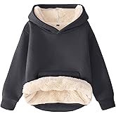 Kissonic Unisex Boys Girls Fleece Sherpa Lined Hoodie Winter Warm Kids Hooded Sweatshirt