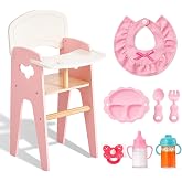 Giant bean Wooden Baby Doll High Chair with Feeding Set for 18 Inch Dolls | Pretend Play Feeding Seat for Dolls, Includes Bib, Utensils, Bottles &amp; Plate, Role Play Furniture