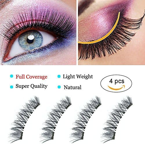 Magnetic False Eyelashes,Upgraded Double Magnet,No Glue,Full coverage,for Natural Look Reusable Mink Fake Lashes 2 Pairs (4 Pcs) by Morink (4Pieces+eyelash clip)