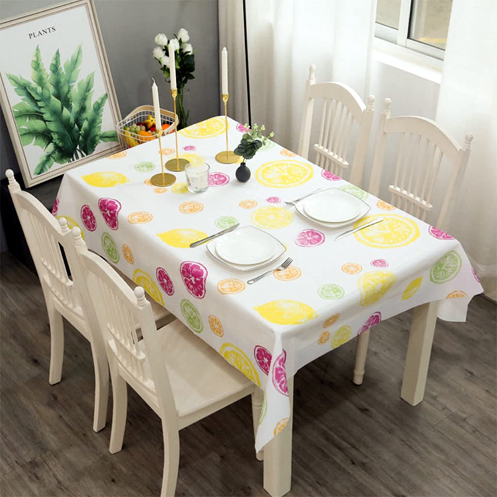 137*180cm PVC TableCloth Party Wipeable Table Cloth Rectangular,Colorful Lemon Pattern Wipe Clean Tablecloth,Reusable Tablecloths,Waterproof,Oil-proof,Washable Table Cover for Picnic,Party,Dinner