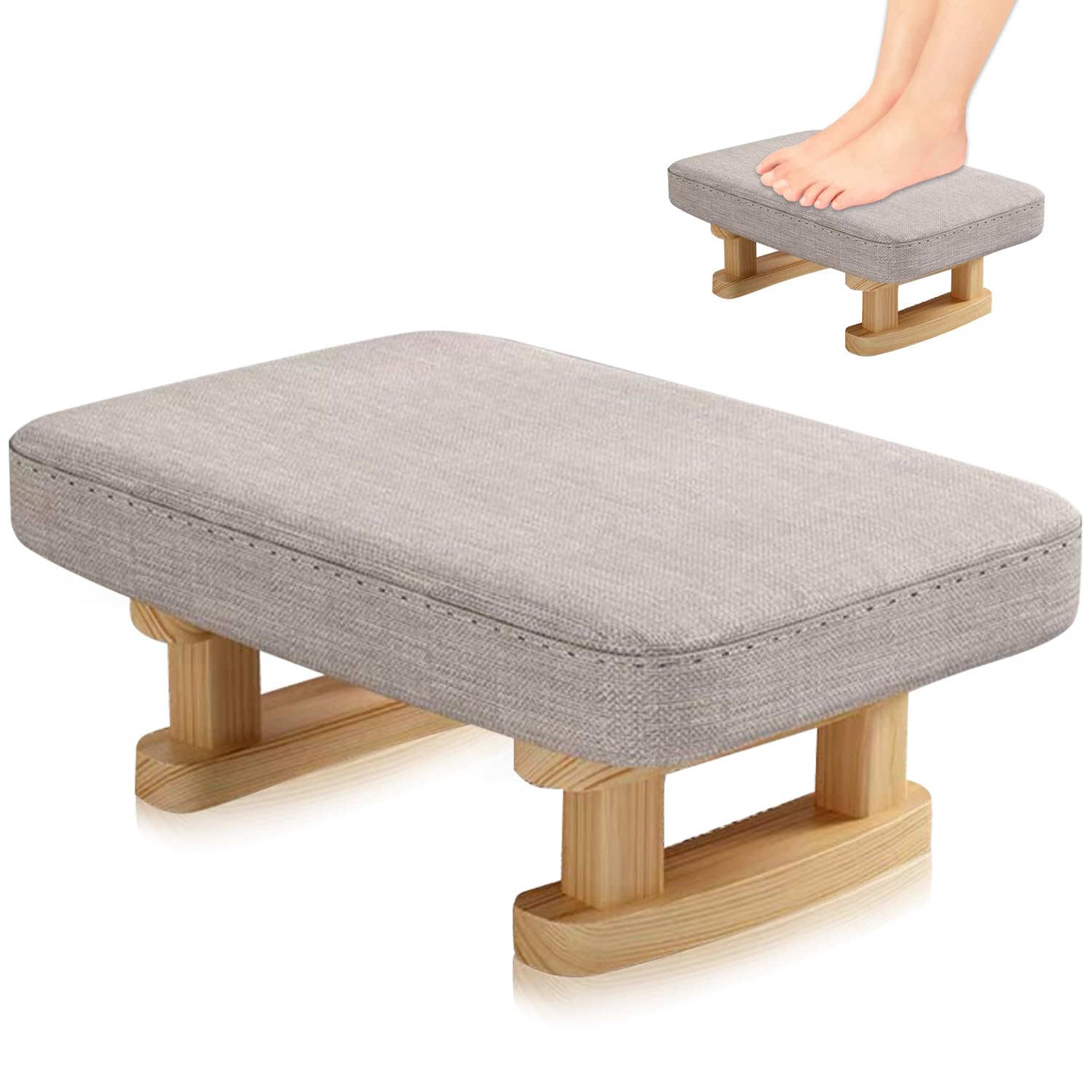 Duscdesp Foot Stool,Ottoman Footstool with Stable Wooden Legs,Ottoman Footrest,Pouffe Footstool with Removable Padded Seat,Footstools for Living Room,Entryway,Bedroom,Office(Shallow Gray)