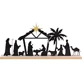 MEETYAMOR Nativity Sets for Christmas Indoor, Metal Nativity Scene with Wooden Base for Christmas Table Decor, Farmhouse Rustic Xmas Jesus Decorations for Home, Kitchen, Mantle, Shelf