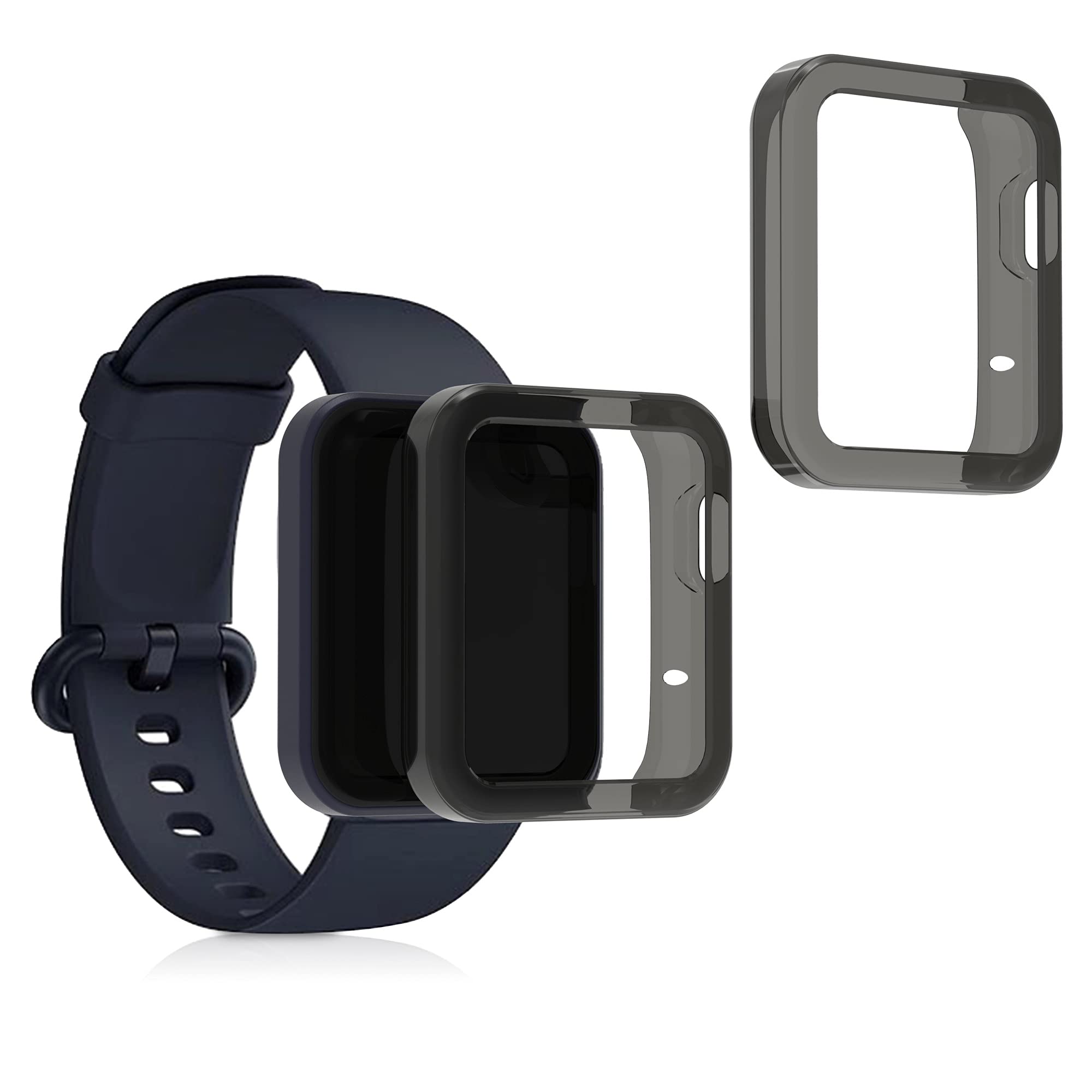 kwmobile Frame Cover Compatible with Xiaomi Mi Watch Lite/Redmi Watch Cover (2-Pack) - Clear Silicone Case - Black/Transparent