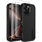 Temcase for iPhone 16 Pro Max Case with Built-in Invisible Kickstand,[2* Screen Protector] Military-Grade Protection Shockproof Protective Cover Rugged Stand Phone Case for iPhone 16 Pro Max (Black)