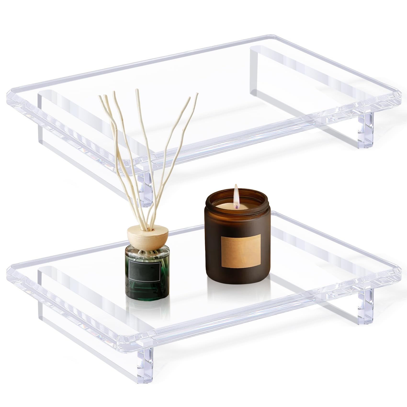 Photo 1 of 2 Pack Acrylic Soap Dish Tray 9"×5.9"×1.5" – Clear Waterproof Counter-top Organizer for Bathroom, Kitchen, Vanity, Soap, Plants, Candles (Large)