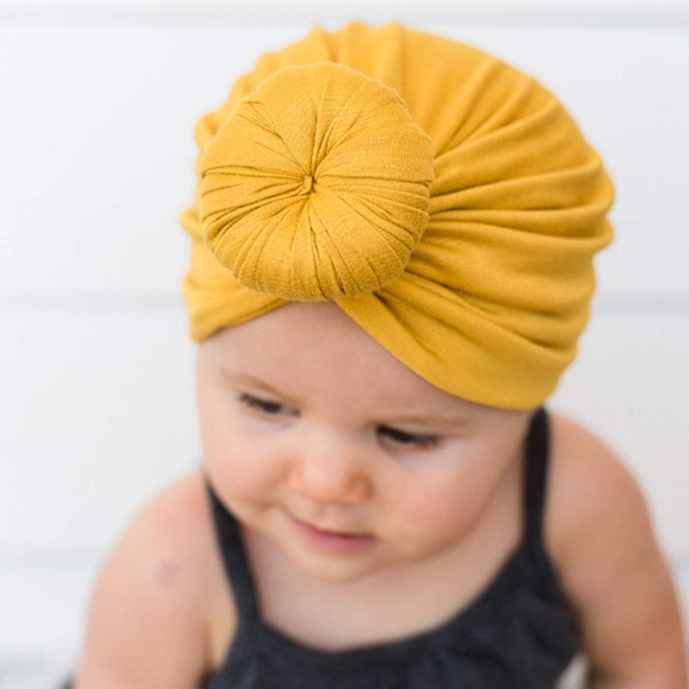 BQUBO 5 Pieces Cute Turban Hats for Baby Girls Vintage Soft Bun Knot Infant Toddler Baby Cap: Clothing