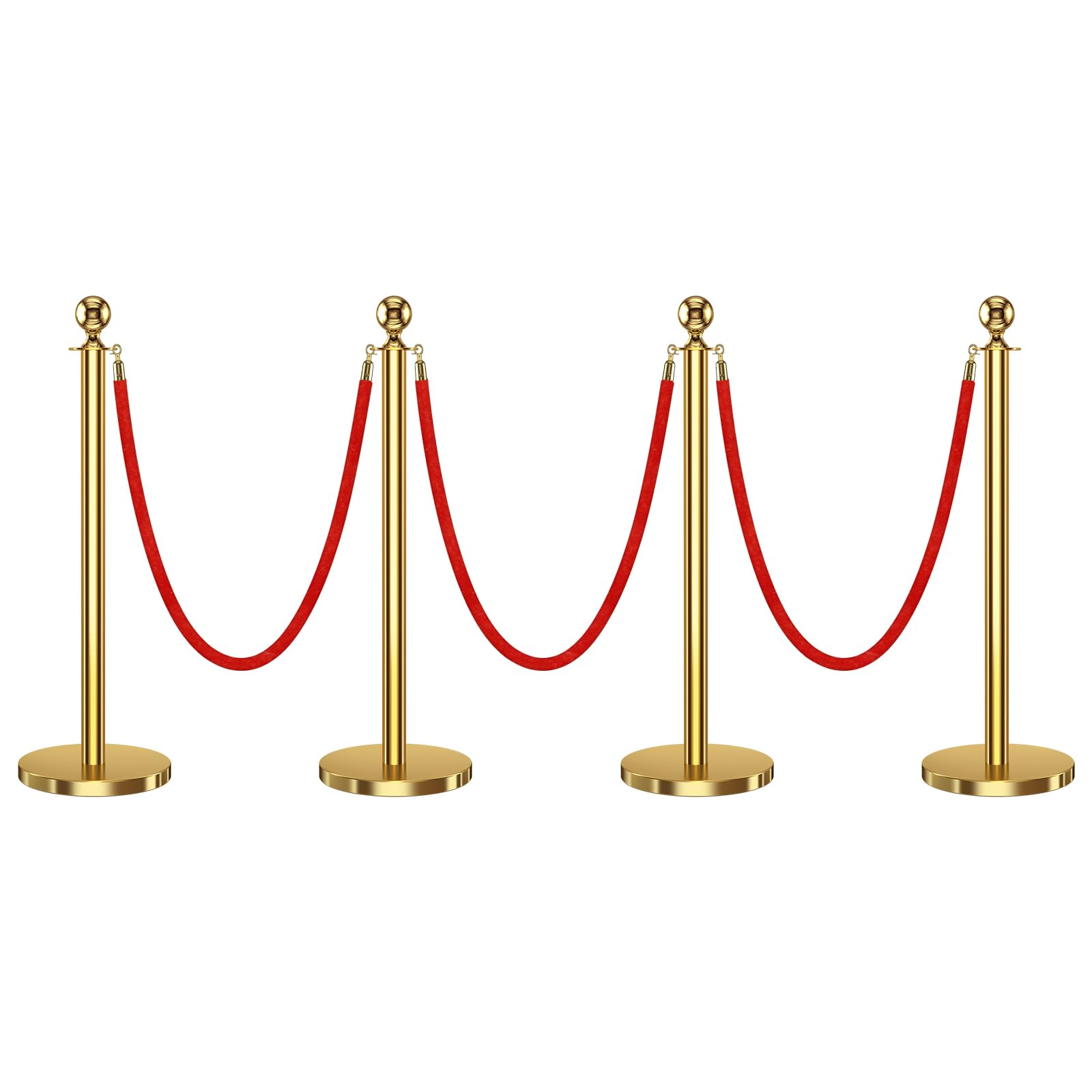 Photo 1 of Tripolss 4 PCS Stanchions and Velvet Ropes, Gold Posts 5 Feet Crowd Control Barriers, Stainless Steel Poles for Red Carpet Themed Party Decoration (Golden)