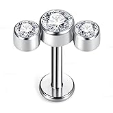 BelezaDosas G23 Titanium Labret Studs Threadless Push-in CZ Press Fit 16G 6mm 8mm 10mm Lip Cluster Tragus Helix Medusa Cartilage Push Back Piercing Jewelry for Men Women