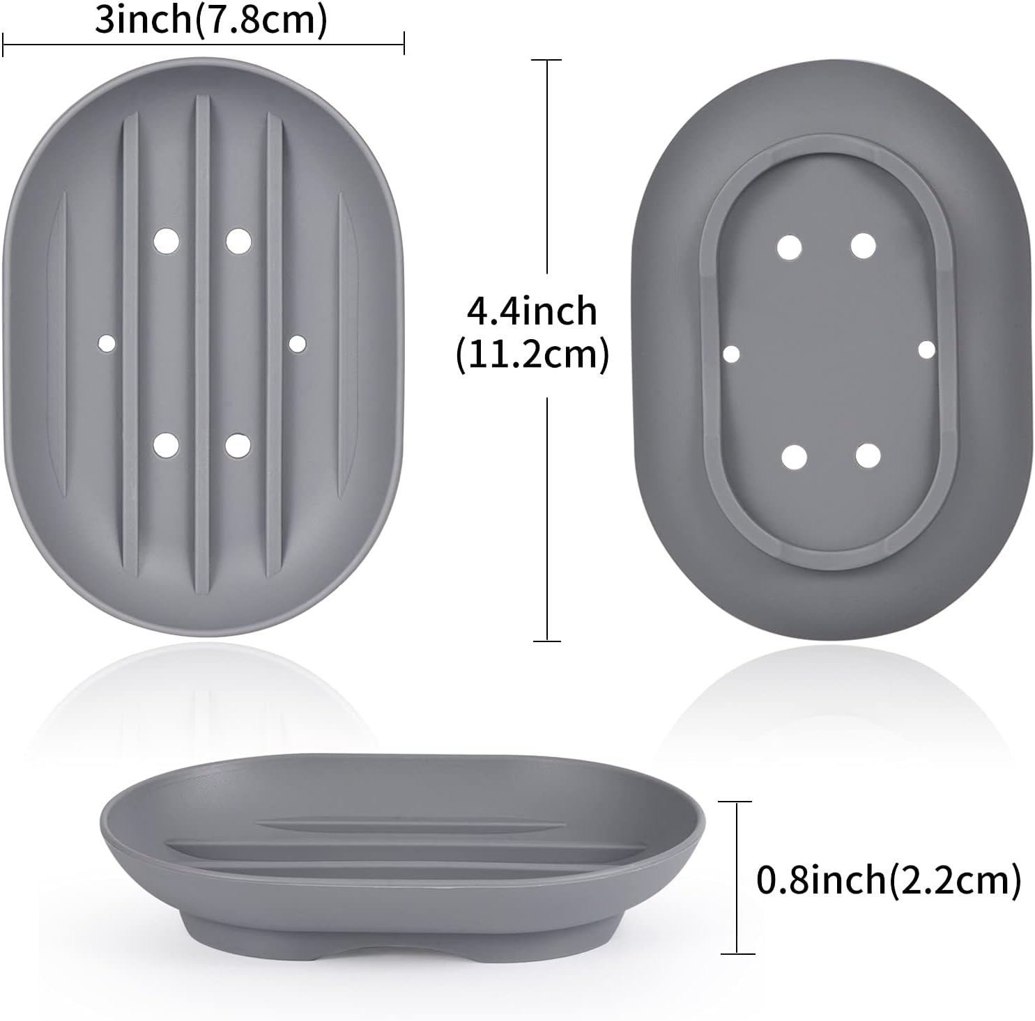Bathroom Soap Dishes Dish Holder Stand Saver Tray Case for Shower-Silicone Rubber Drainer Dishes for Bar Soap Sponge Scrubber Bathroom Kitchen Sink-Dishwasher Safe-Drains Water,Extends Soap Life,Gray: Home & Kitchen
