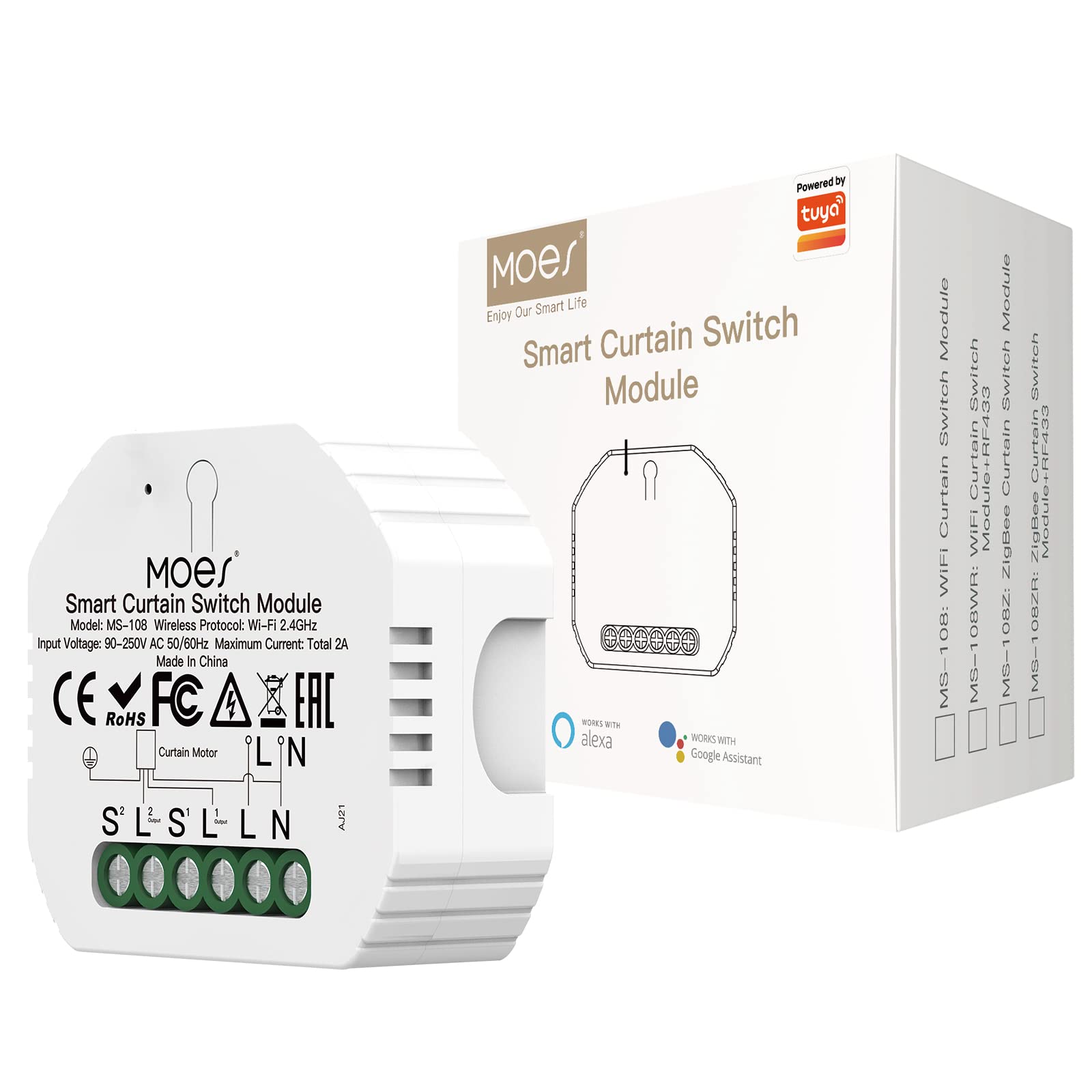 MOES WiFi Mini DIY Smart Curtain Switch Module for Electric Motorised Roller Blinds and Shutters, Compatible with Smart Life/Tuya App, Alexa and Google Home 【Remote not Included】