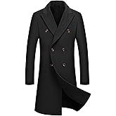 SOMTHRON Men's Winter Wool Blend Trench Coat Double Breasted Notched Lapel Jacket Quilted Lined Jacket Peacoat Overcoat