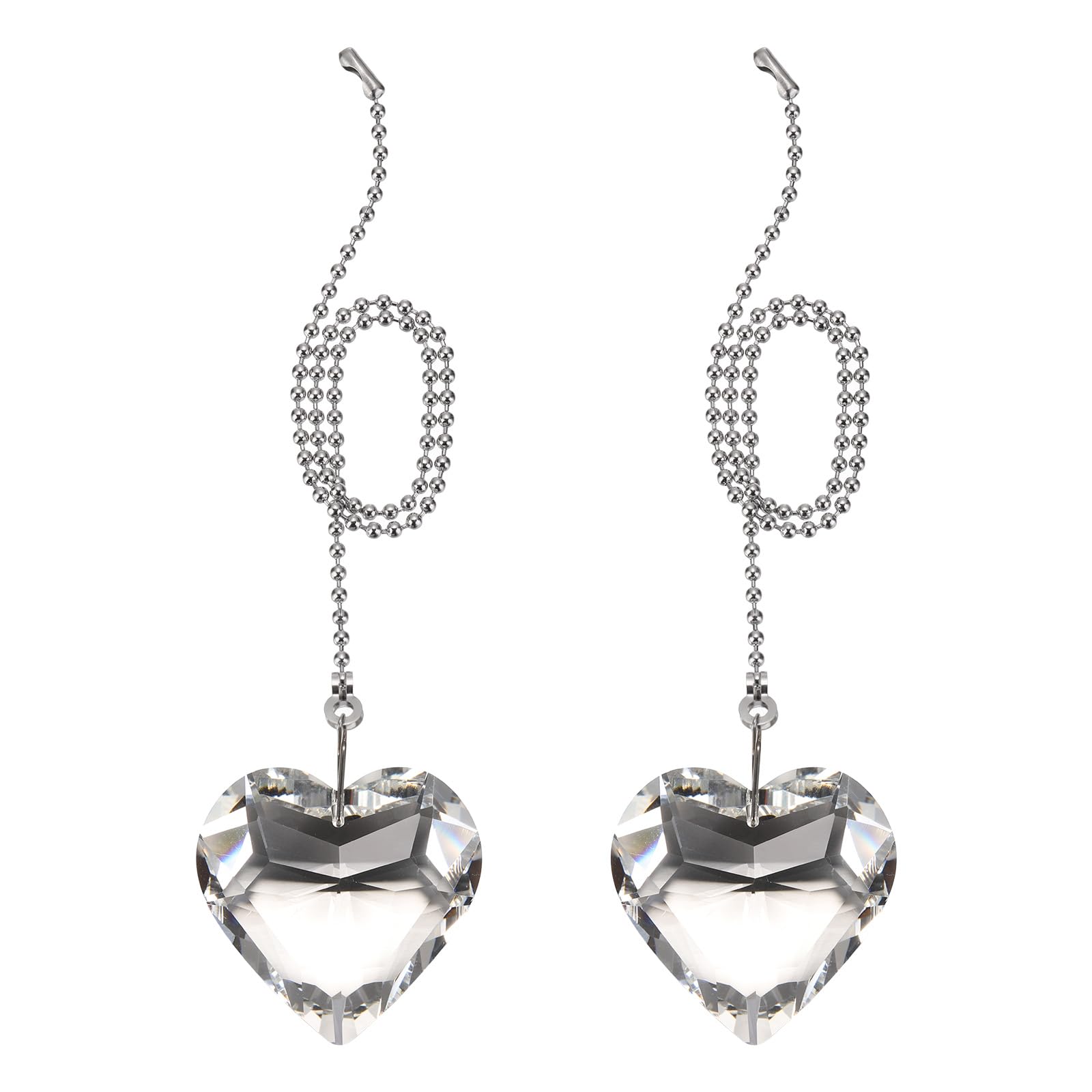 PATIKIL 21 Inch Crystal Ceiling Fan Pull Chains, 2 Pcs Beaded Ball Fan Pull Chain Heart Ceiling Fan Extender with Ball Chain Connector for Ceiling Light Lamp Fans, Clear