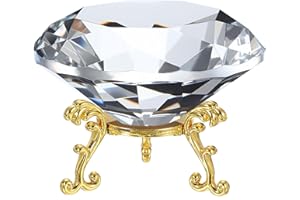 PATIKIL Diamond Crystal Paperweight, 100mm / 3.94" Crystal Paperweight Paper Weight with Gold 25 Metal Base for Home Office D