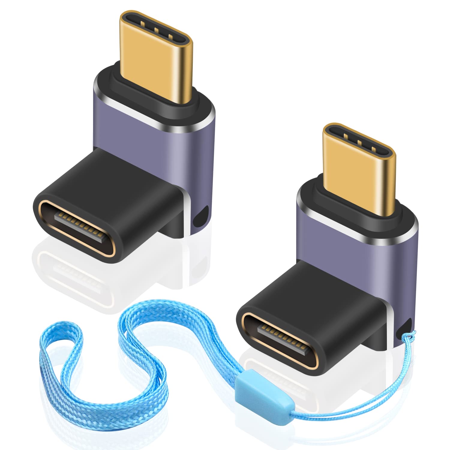 Duttek 90 Degree USB C Adapter 240W, USB C Adapter 90 Degree, USB Type C Adapter 40Gbps supports 8K@60Hz, Compatible for Thunderbolt 3/4, Switch, iPad, MacBook (2 Pack)