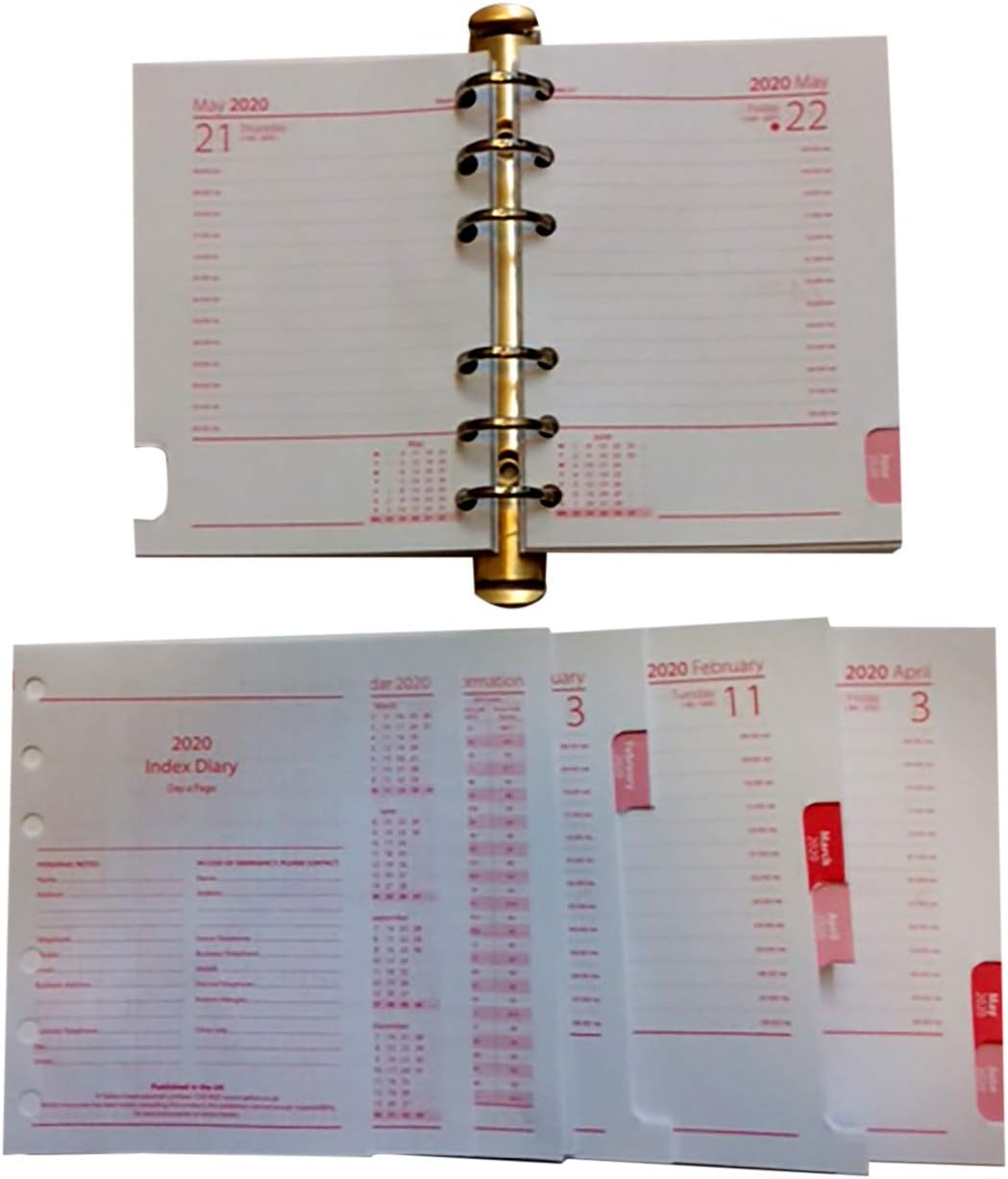 A6 Day to a Page Diary Inserts 2021 Suitable for Mulberry Agenda Size 100x142mm (178 Pages Printed Both Sides) Index Diary with appointments