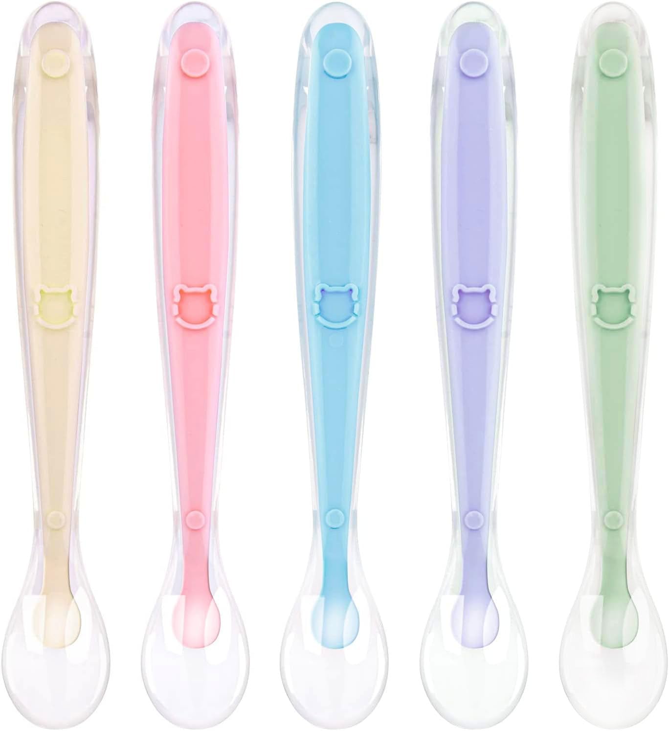 Vicloon Silicone Spoon, 5 Pcs Baby Spoons for Feeding and Infant Weaning, Baby Soft Self Feeding Training Spoons Utensil Easy Grip Toddler Cutlery Kit