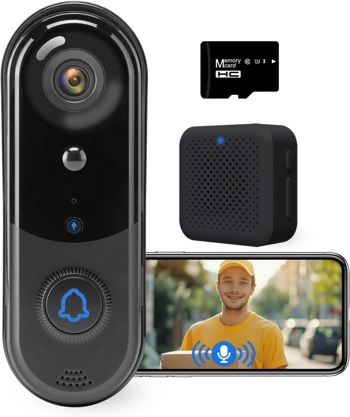 Taishixing 1080P Video Doorbell Camer, Wireless Doorbell Camera Outdoor, No Monthly Fee, indoor chime, 2.4G WiFi, IP65 Waterproof, Night Vision, Ai Human Detection, SD Card/Cloud Storage