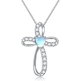 AENEAS Sterling Silver Cross Necklace for Women Birthstone Necklace Cross Necklace Birthstone Jewelry Gifts for Birthday Mothers Day