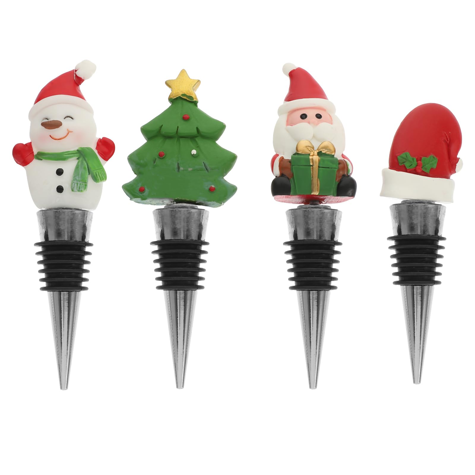 UPKOCH Christmas Wine Plug Christmas Wine Stoppers 4pcs Cute Xmas Tree Snowman Santa Claus Bottle Sealers Decorative Beverage Bottle Toppers for Home Bar Holiday Stopper