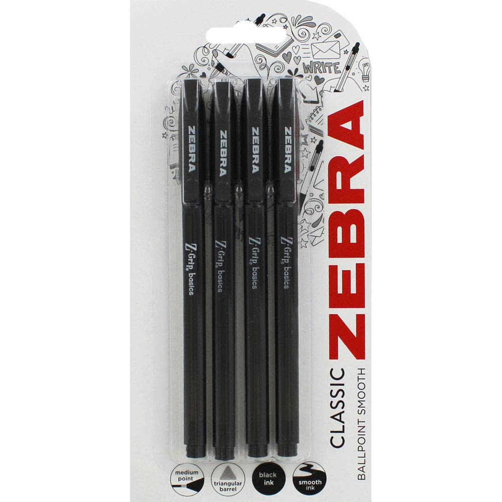 4 Classic Black Z-Grip Smooth Ball Pens
