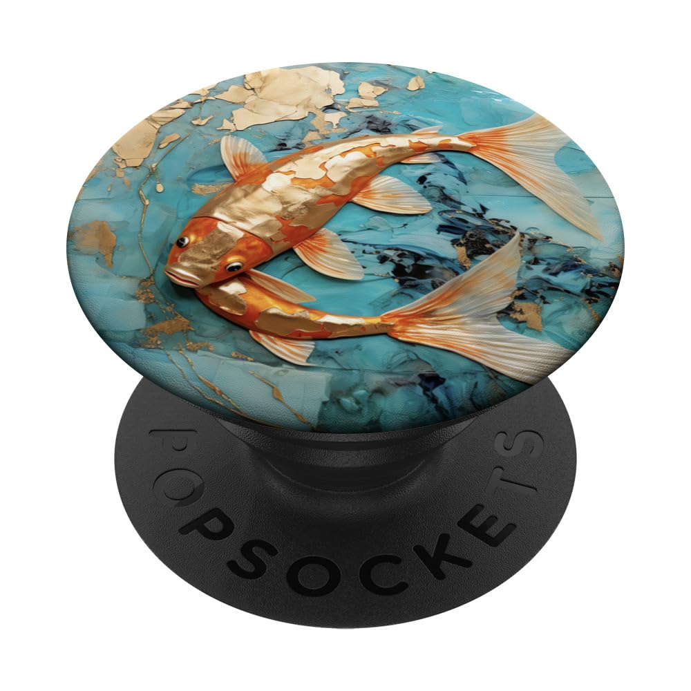 Radiant Ripples Kintsugi Echoes with Golden Koi PopSockets Swappable PopGrip