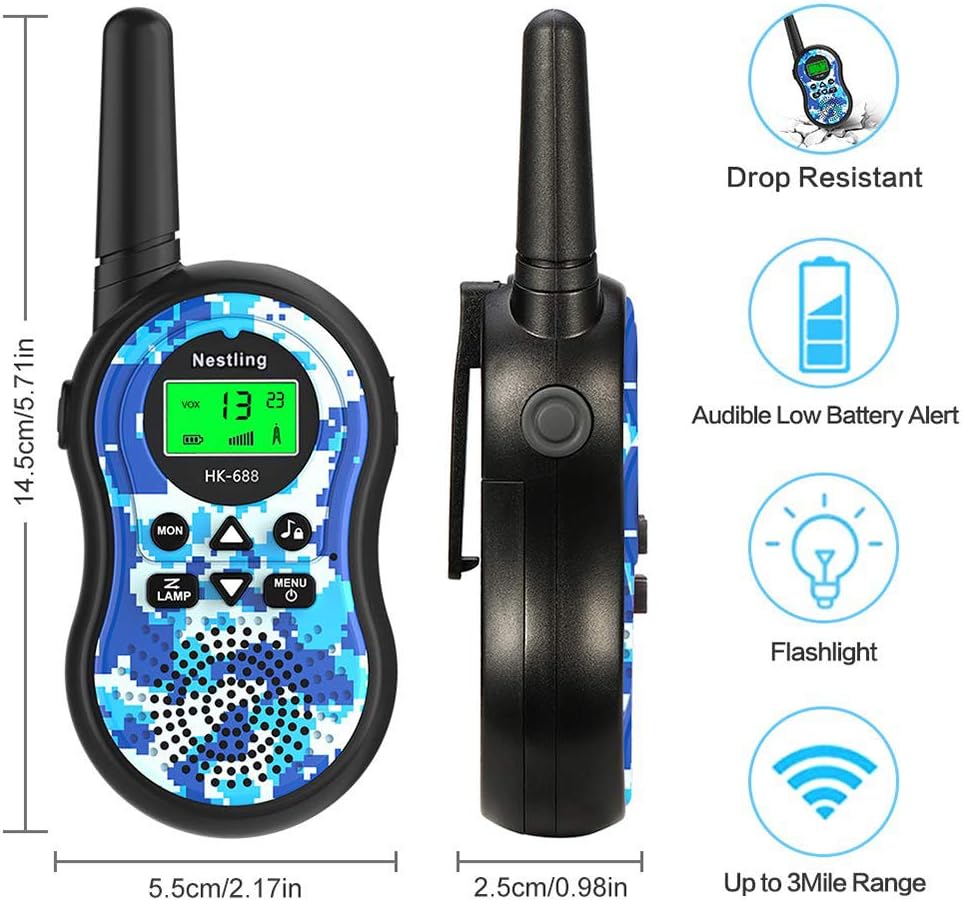 Nestling Walkie Talkies 3 Pack, Camo Exterior Vox Box Voice Activated 2 Way Radio Toy with
