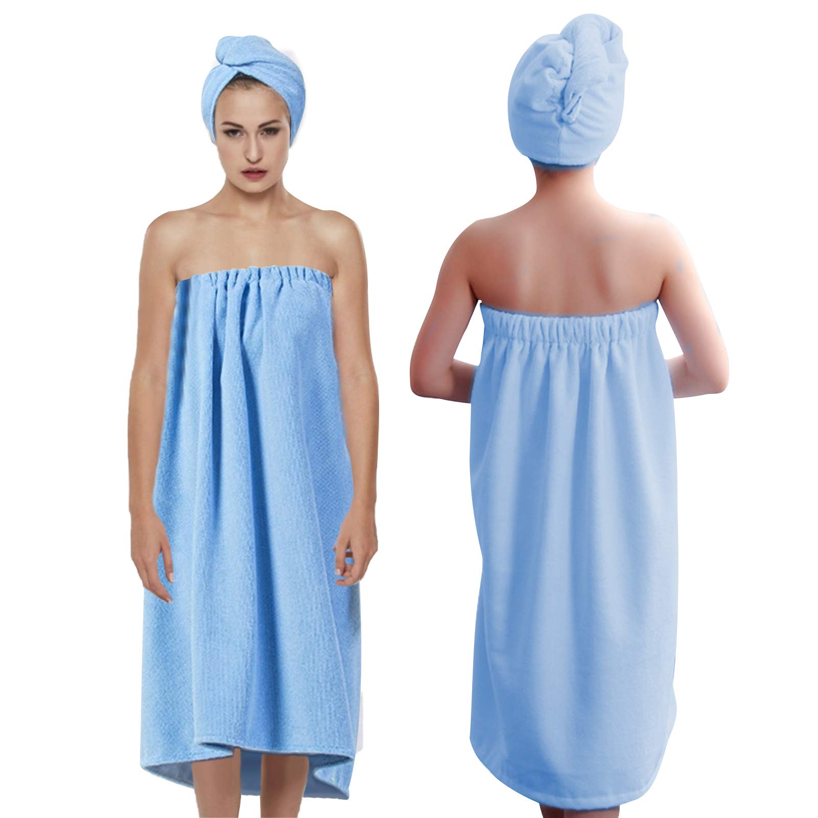 Wytino Bath Towels, Ultra Absorbent Bath Towelling Wrap Dress Hair Drying Turban Set Quick Dry with Microfibre Fastener Closure Used for Ladies (Blue) — image 1