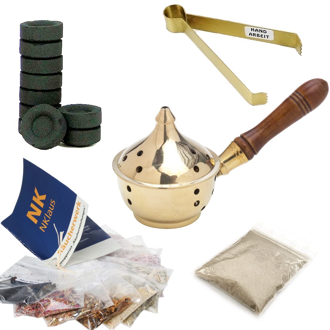 NKlaus 14pcs Set Incense Pans 10x Incense Sand Incense Charcoal Coal Tongs 40681