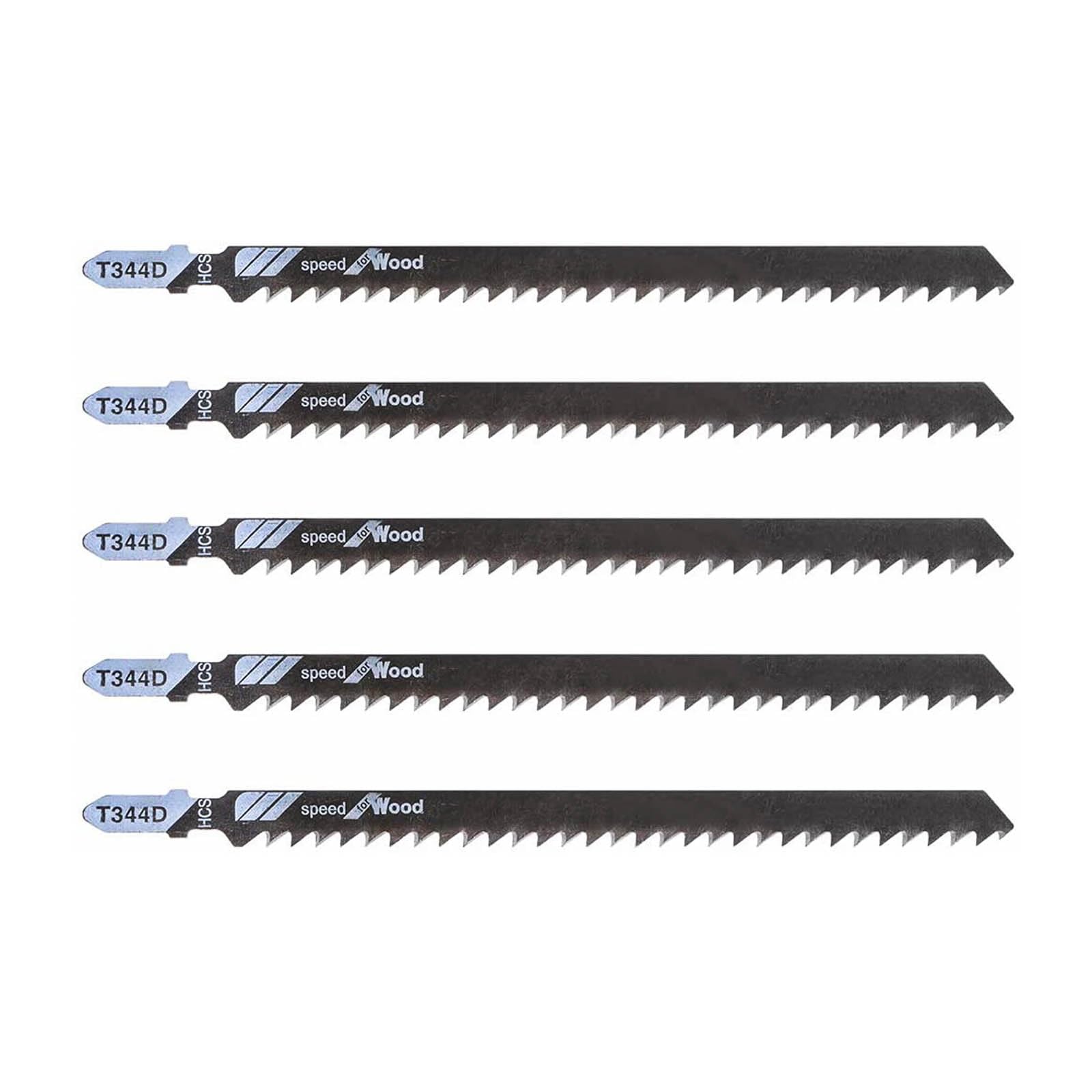 6-Inch T344D Long Jigsaw Blades Set, 5pcs T-Shank Contractor Straight-cut Jig Saw Blade Designed for Quick Cutting Thick Construction Timber, Softwood, Chipboards, Wood Core Plywood.