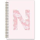 NaZaUK Pink Cute Personalized Notebook Journals for Women, Monogrammed Gifts for Women, Custom Initial Coquette Pink Floral Notebook for School Women Girls, Spiral Notebook 5.5 x 8.3(Letter N)