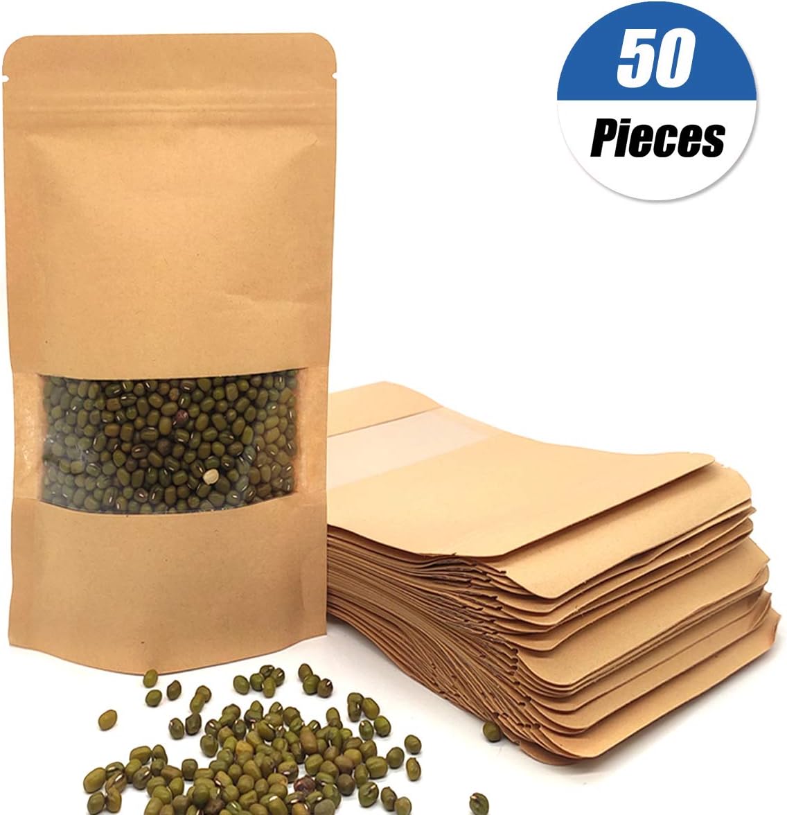 YuChiSX Lot de 50 Sacs en Papier Kraft,12x20cm Sac Zip Fermeture à