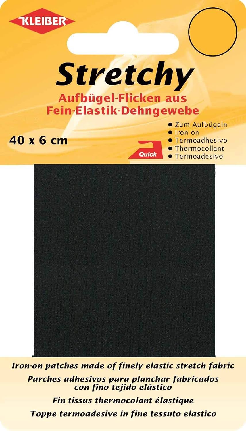 Kleiber 40 x 6 cm Iron on Elasticated Clothing Repair Tape, Black, 40 cm x 6 cm
