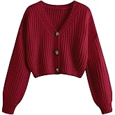 GORGLITTER Women's Cropped Cardigan Sweaters Light Weight Button Up Chunky Knit Long Sleeve Trendy 2025 Outfits