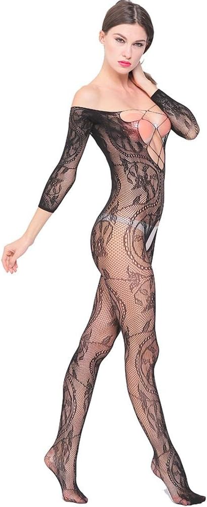 Bodystockings Myhope Woman Long Sleeves Fishnet Jacquard Open Crotch Body Stockings