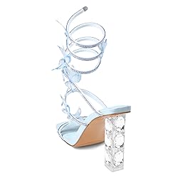 VOZTOLLS Strappy Heels for Women Rhinestone Crystal