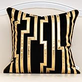 Alerfa Gold Leather Striped Black Throw Pillow Cover 18x18 Inch, Geometric Luxury Decorative Embroidered Velvet Pillow Cover for Couch Living Room Bedroom