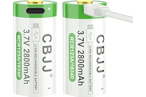 CBJJ USB 16340 Rechargeable Battery 3.7 Volt 2800mAh USB C Rechargeable 16340 Battery for Flashlight, 2 Pack