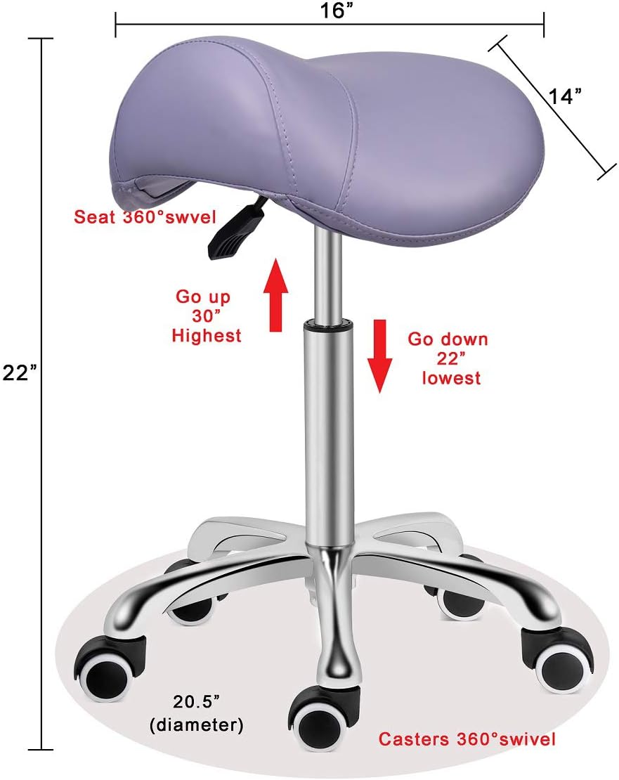 Kaleurrier Saddle Stool Rolling Swivel Height Adjustable with Wheels,Heavy Duty Anti-Fatigue Stool,Ergonomic Stool Chair for Lab,Clinic,Dentist,Salon,Massage,Office and Home Kitchen (Purple): Furniture & Decor