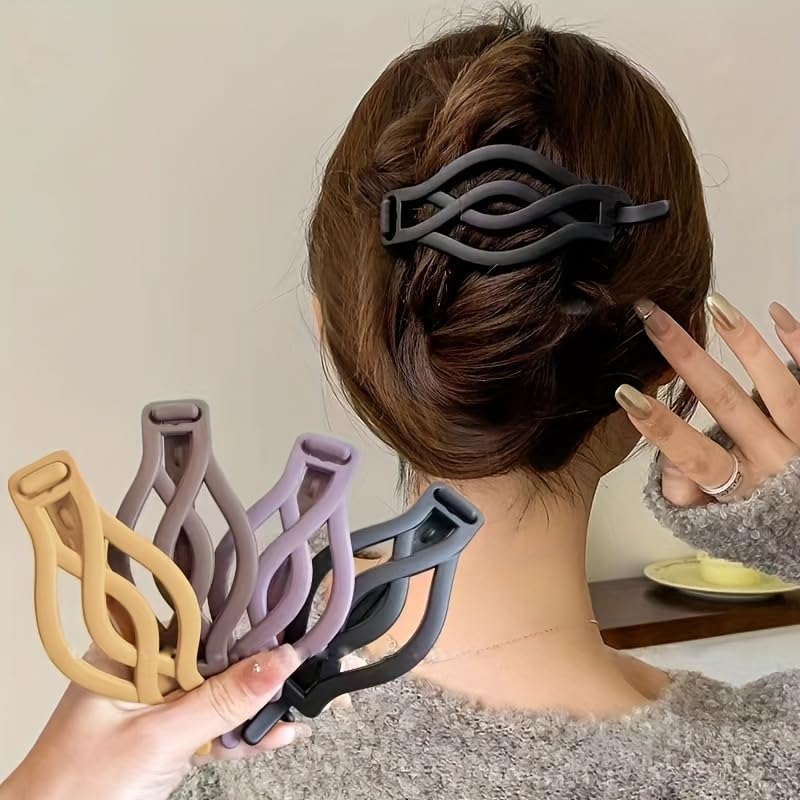 Photo 1 of 4PCS Flat Hair Clips, French Flat Round Clips for Thick or Thin Hair, Vintage Twisted Non-Slip Buckle Clip for Women and Girls