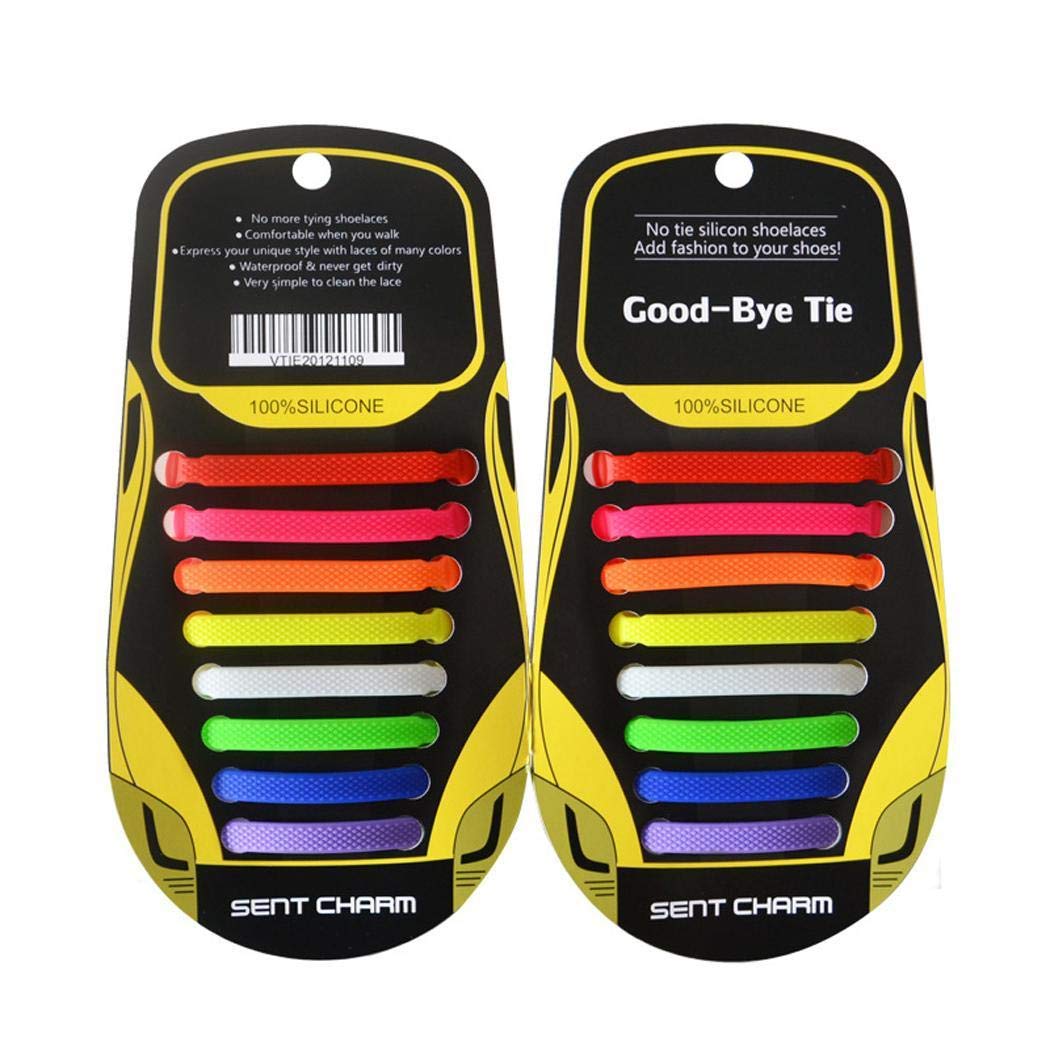 Alisena 16pcs Flexible Elastic Shoelace Wash-free Silicone No Knotting Shoe Laces for Men Women Multicolor