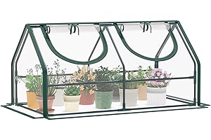 TianC beauty Portable Mini Greenhouse, 47.3"x26.4"x26.4" Greenhouses for Outdoors with Dual Large Zipper Doors & Ground Stakes, Waterproof Plastic Green House for Outside Garden Patio Backyard