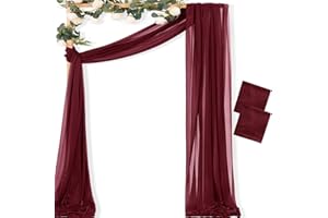 MLMC Burgundy Wedding Arch Draping Fabric 2 Panels 29" x 20 FT Extra Long Gauze Drapes Sheer Backdrop Curtains 6.6 Yards Outdoor Drapery Panels for Wedding Bridal Shower Party Ceiling Decoration