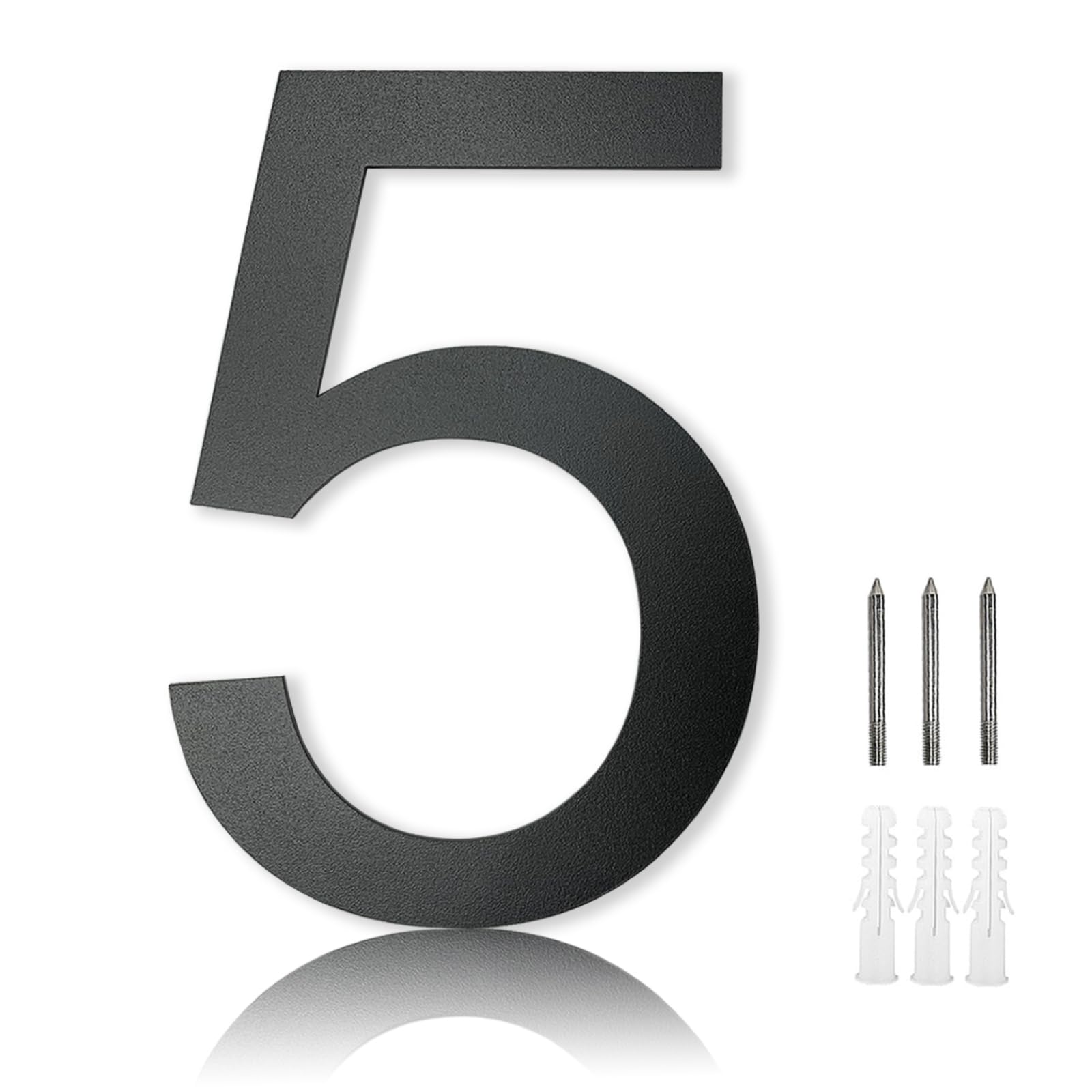 MOLVCE 8 inch Large House Number for Outside Floating, Anthracite Solid Stainless Steel RAL 7016 Anthracite Door Number Fine Structure Powder Coated, Sign Screw On, Font Arial - Number 5