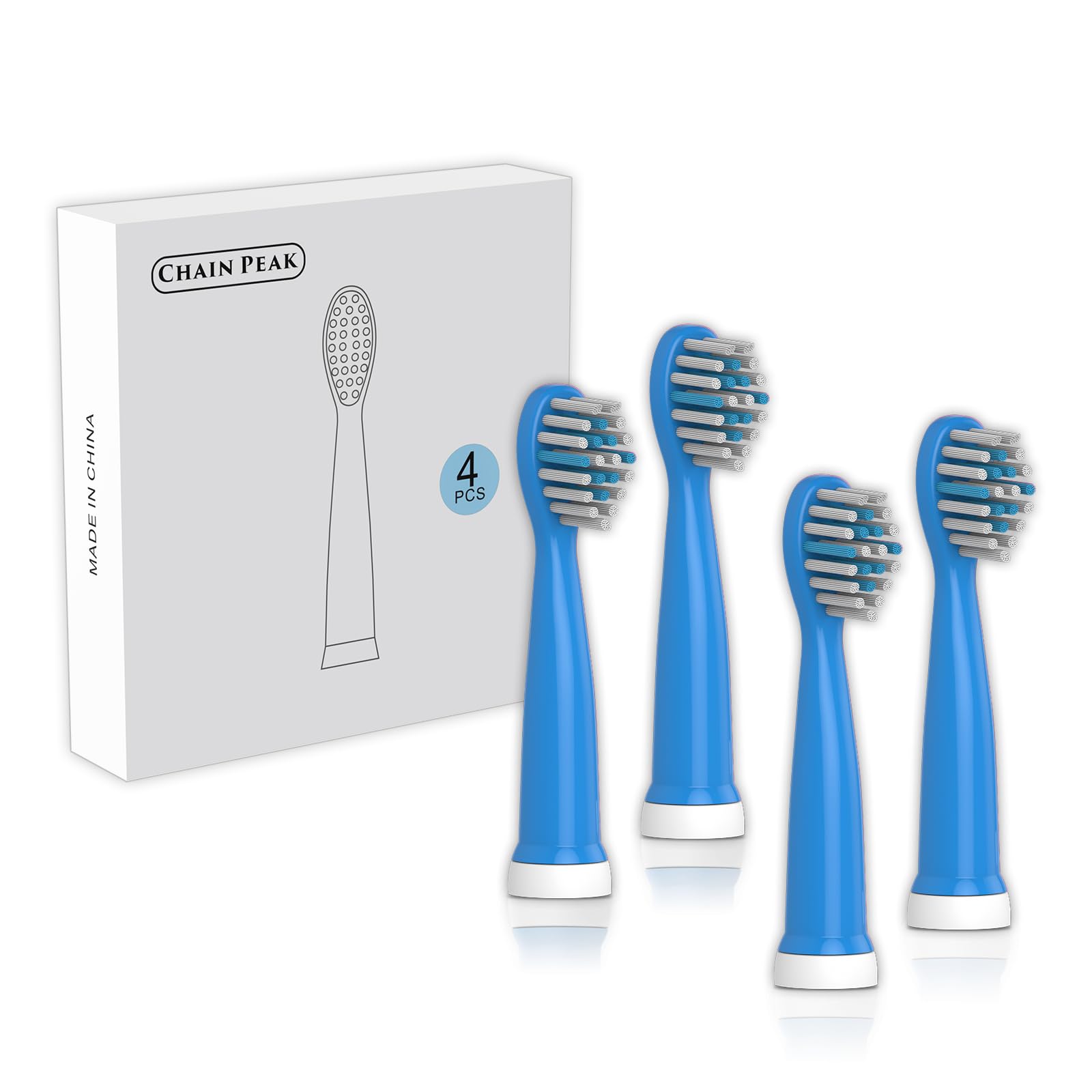CHAIN PEAK Kids Sonic Toothbrush Replacement Brush Heads Dark Blue 4 Pieces