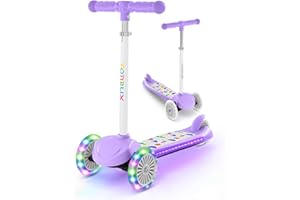 TONBUX Kids Scooter for Ages 3-8, Toddler Scooter with Light-Up Wheels, Adjustable 4-Level Height 3-Wheel Scooters for Kids, Lean-to-Steer Design