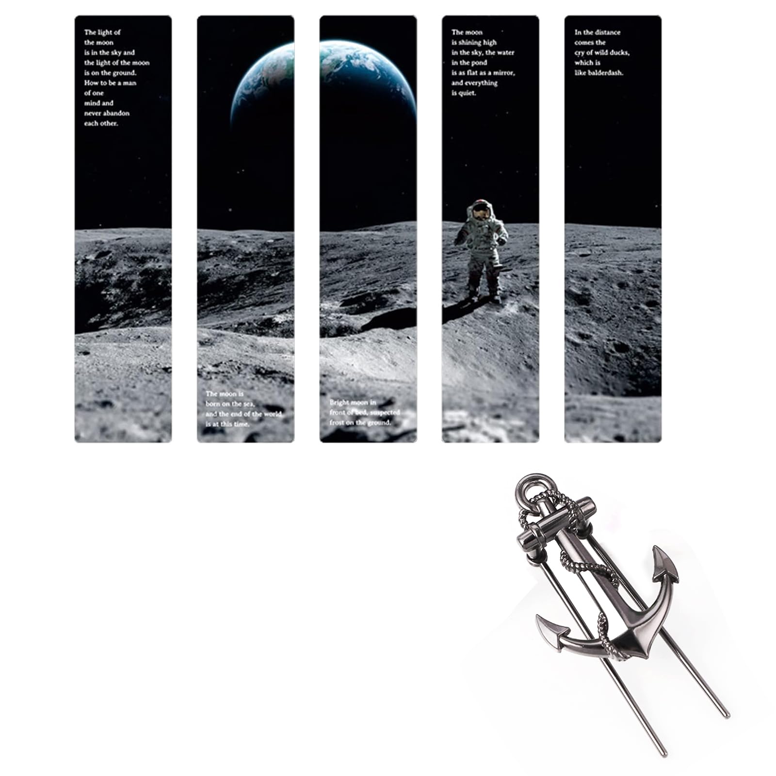 Eowppue 6 Pcs Exclusive Set of Book Page Holder Personalised Ship Metal Anchorl - Cosmic Moonwalk Design Bookmarks - Ideal for Maritime & Space Enthusiasts - Unique Gift Package